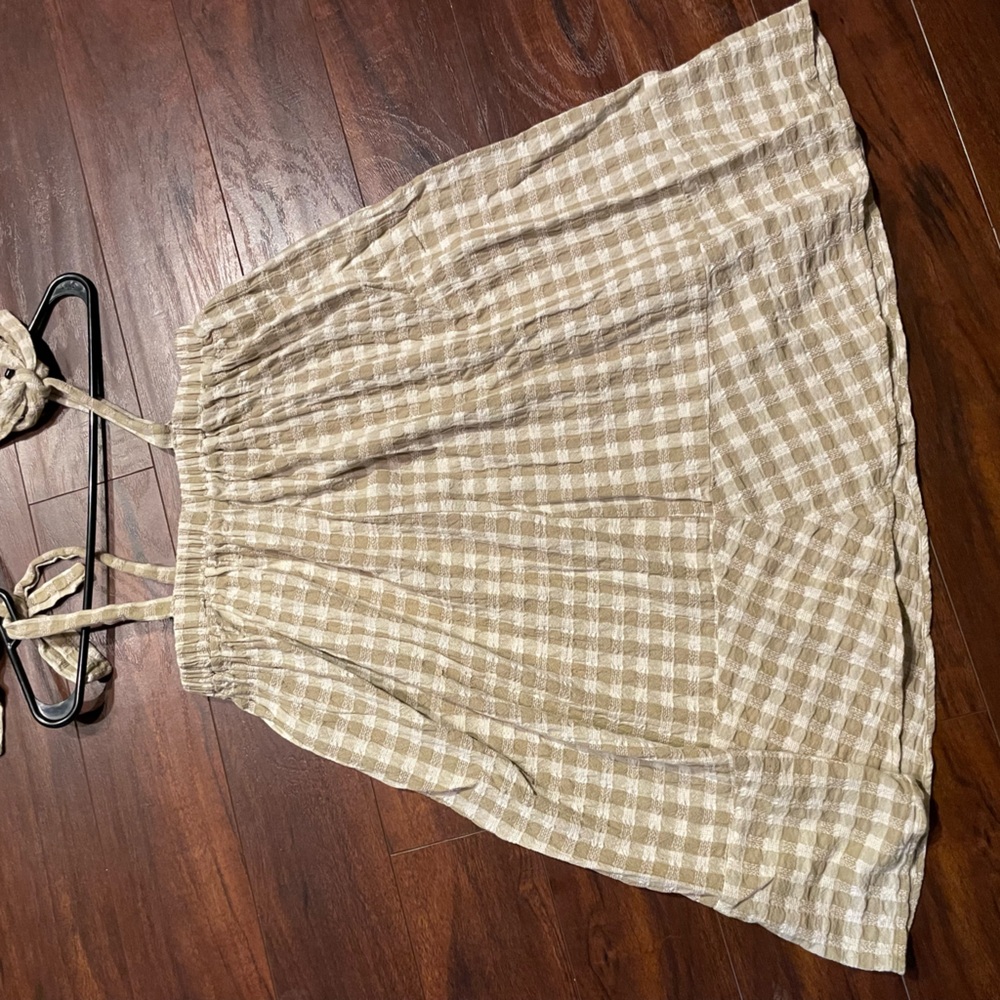 Rylee + Cru Beige Checkered Dress